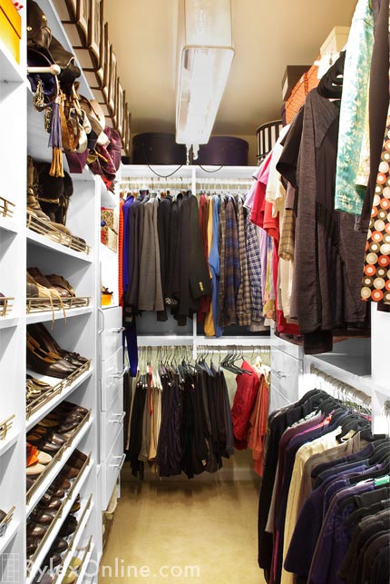 Closet Cabinets with Angled Shoe Shelves