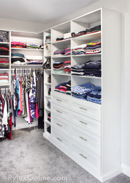 Built-In Closet Drawers with Adjustable Clothes Shelving