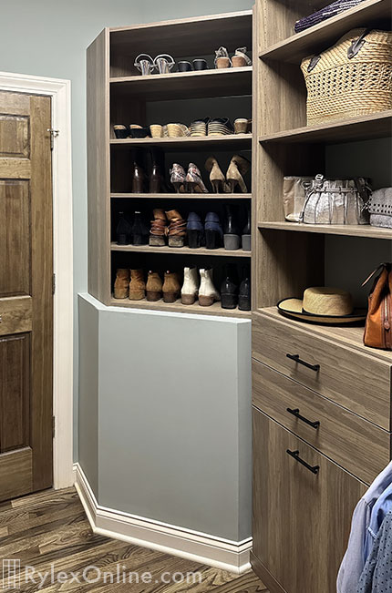 Existing Closet with Creative Shoe Storage Solution