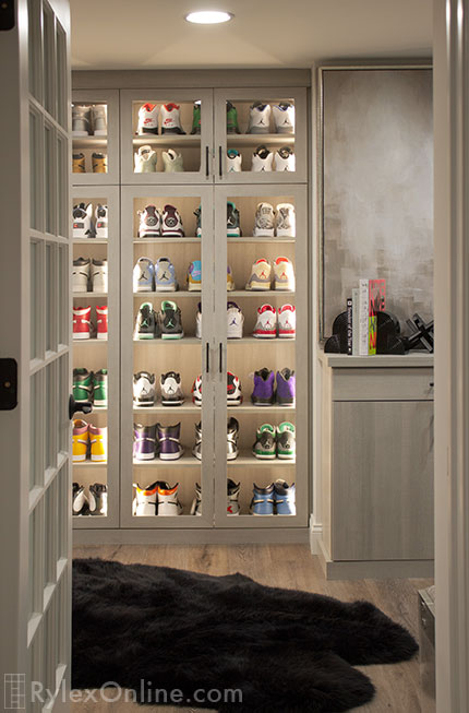 Closet for Shoe Collections with Lighted Display