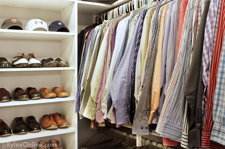 Men's Closet with Open Shelving and Hanging Storage