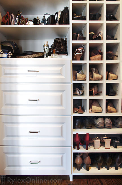 Purse Shelves with Shoe Shelves and Cubbies