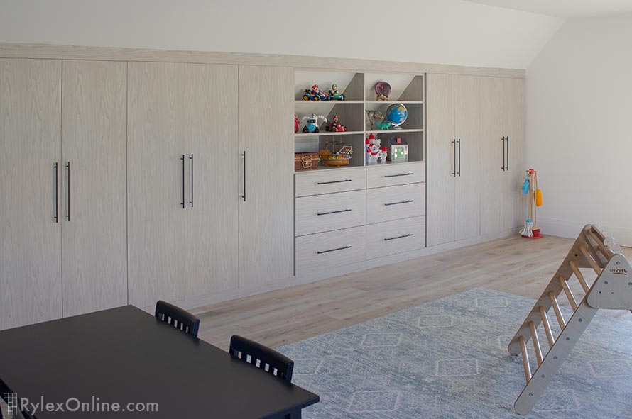 Playroom Storage Cabinets with Open Shelves and Drawers