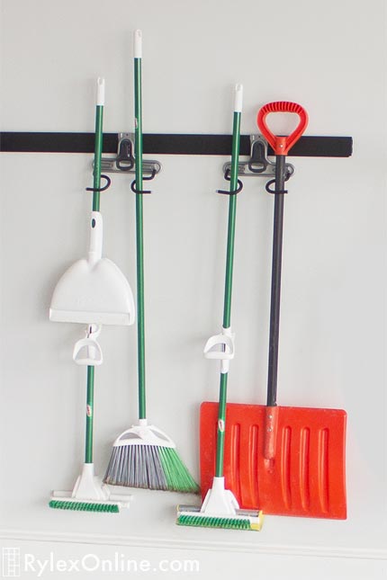 Garage Storage Wall Rack with Double Hooks for Brooms and Shovels