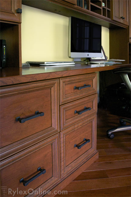 Home Office Cabinet Drawers and Desk Top Close Up