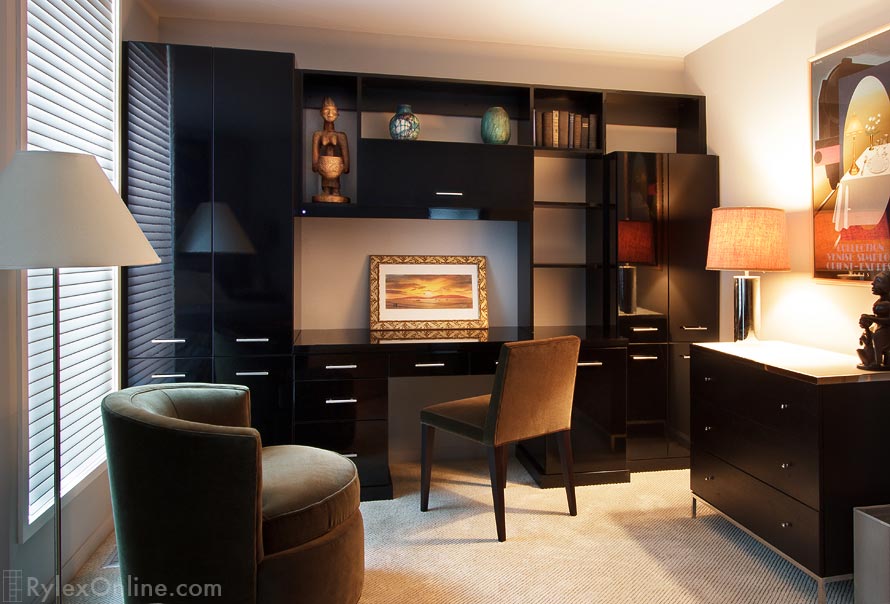 Glossy Black Home Office and Guest Room