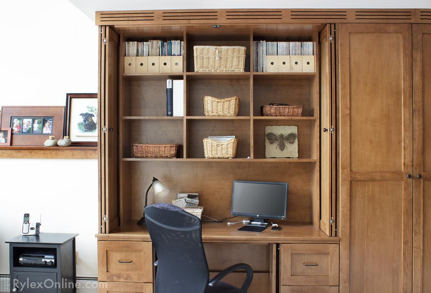 Office Cabinet Inset Backer Board Channels Baseboard Heat to Vents Above Cabinet