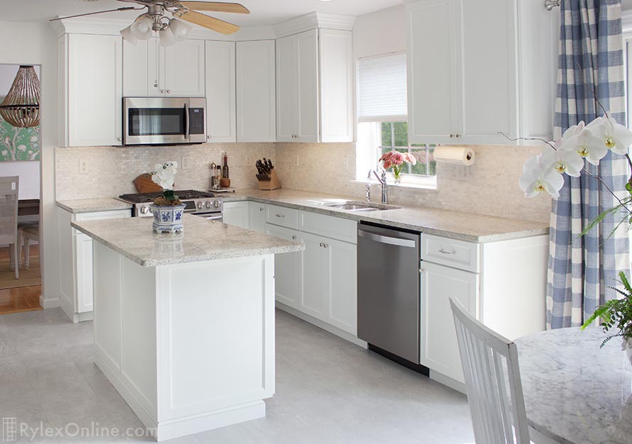 Artic White Kitchen New Lower Cabinets with Upper Cabinet Refacing