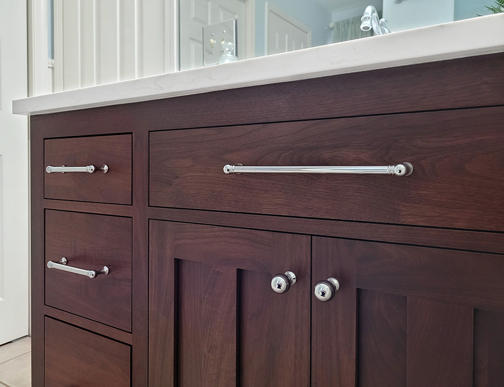 Fine Craftsmanship of Rich Warm Walnut Wood Vanity Close Up