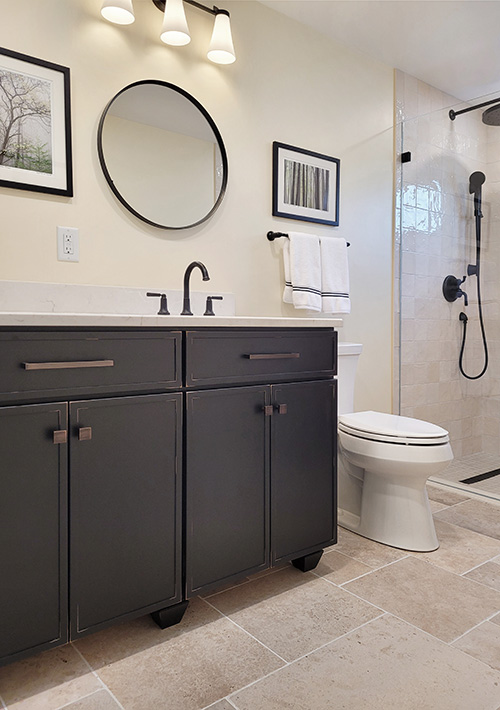 Timeless Distressed Bath Vanity with Kennet Square Feet