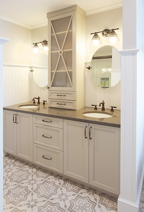 Double Vanity Bathroom Cabinet with On Counter Cabinet