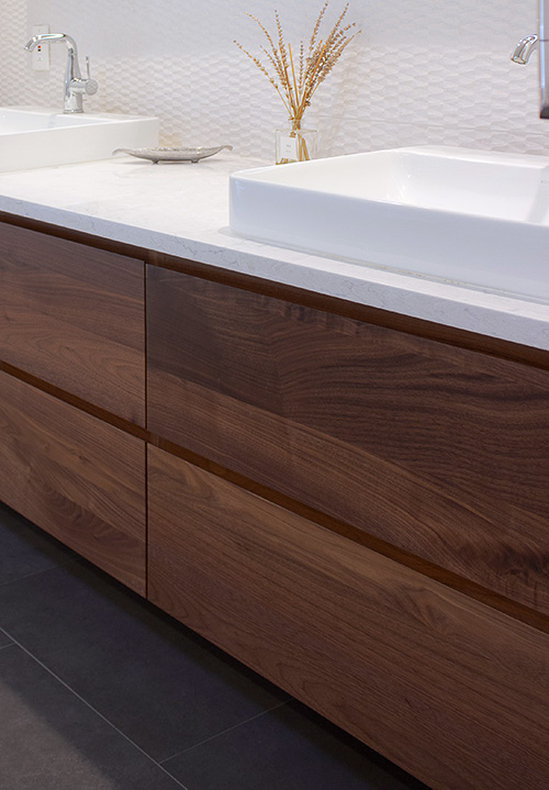 Modern Warm Walnut Floating Double Vanity