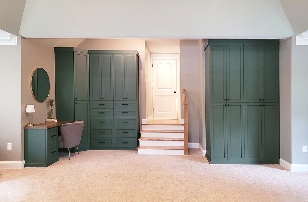 Custom Bedroom Wardrobe Furniture with Compact Office Desk & Cabinets in Tuxedo, NY