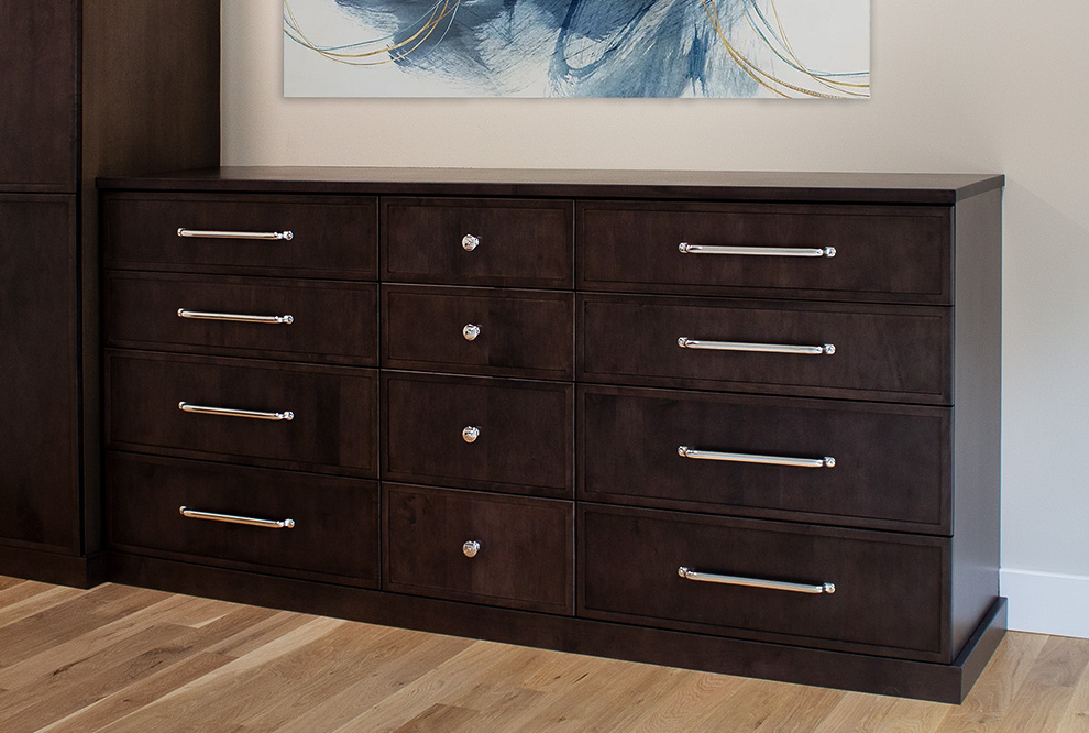 Custom Built-In Maple Wood Dresser Cabinet with Drawers