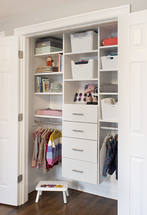 Toddler Closet with Adjustable Shelves and Hanging Rods