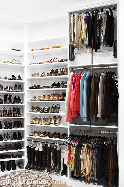 Airy Closet with Hanging Boot Storage and Pull Down Closet Rod