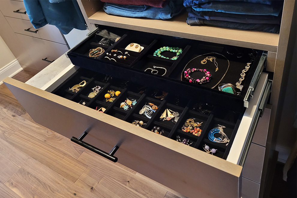 Custom Closet Double Tier Velvet Lined Jewelry Drawer