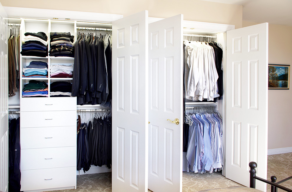 Dual Closets with Ample Hanging Storage and Drawer Cabinet