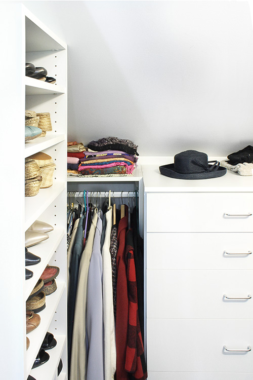 Sloped Closet Wall with Open Shoe Shelves