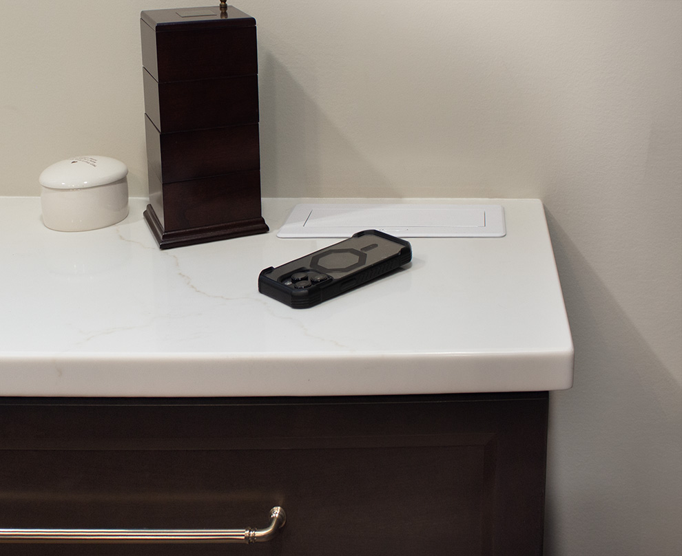 Custom Closet Power-Data Pop-Up in Cabinet Closed
