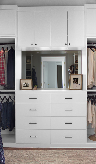 Closet Cabinets with Drawers and Mirror