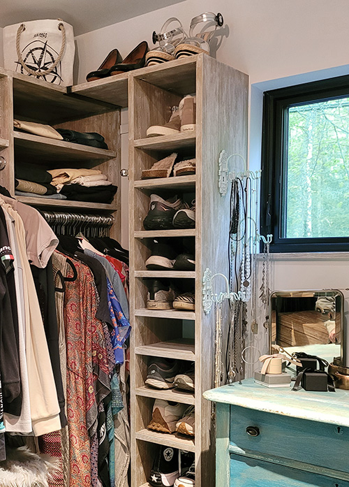 Walk-In Closet with Open Shelving & Shoe Cubbies
