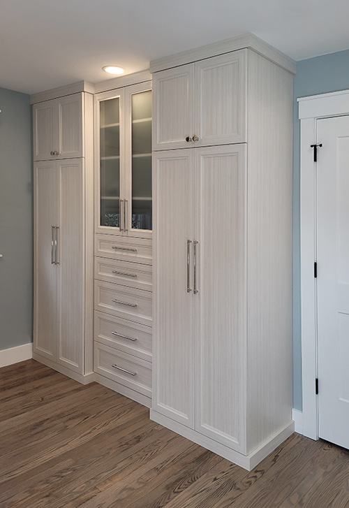 Dressing Room with Etched Glass Cabinet Doors and Drawers