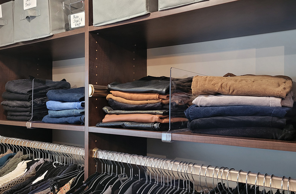 Ladies Pants and Jeans Open Storage with Clear Acrylic Dividers for Maximum Organization