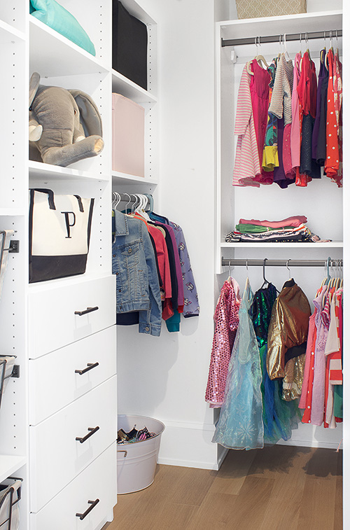 Girls Closet with Adjustable Shelving and Drawers