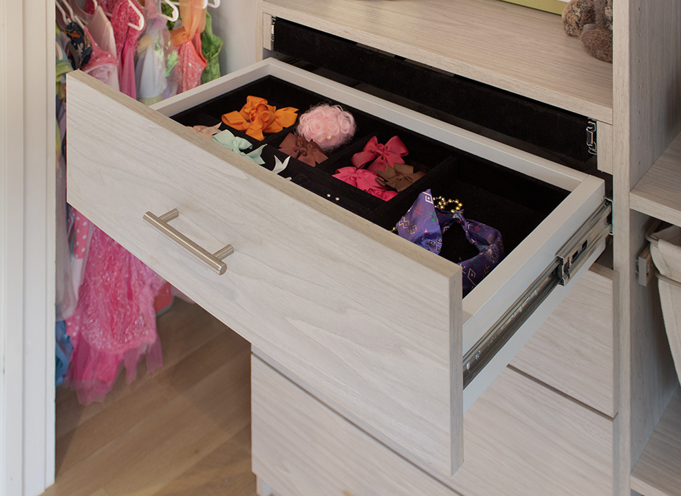 Girl's Velvet Lined Closet Drawer Close Up