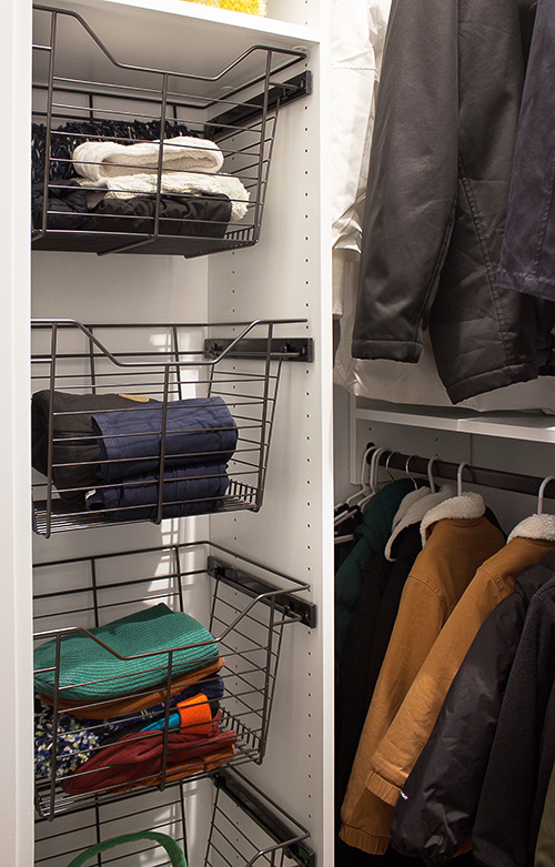 Hall Closets with Sliding Baskets