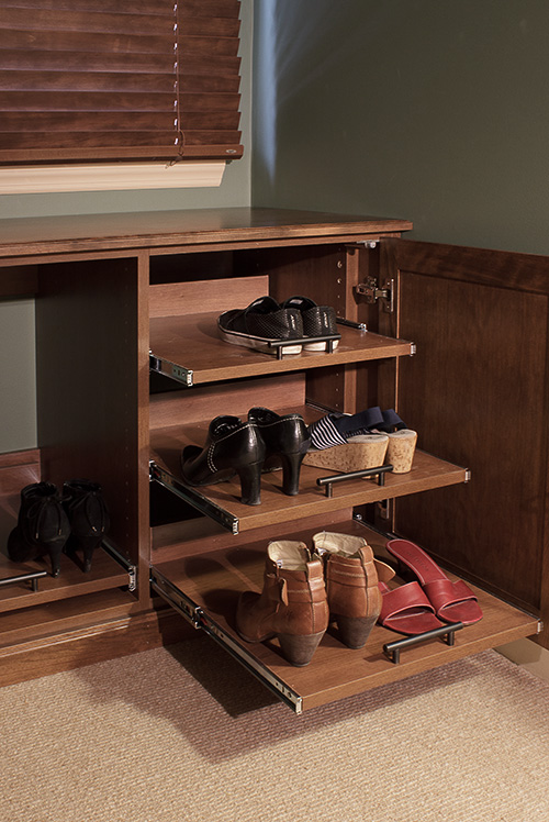 Dormer Shoe Storage Cabinet with Sliding Shoe Shelves