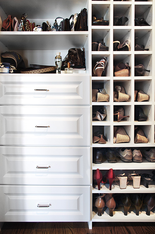 Purse Shelves with Shoe Shelves and Cubbies