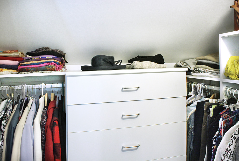 Sloped Ceiling Closet Cabinet and Hanging Space