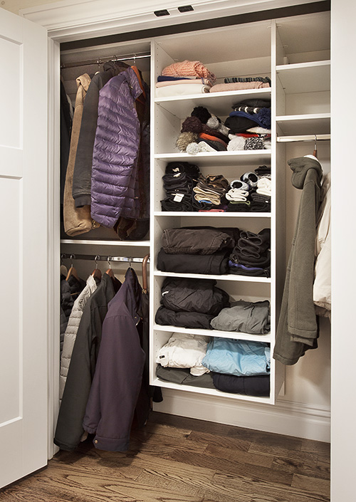 Backdoor Closet with Open Shelves and Hanging Rods