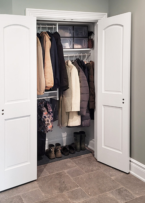 Coat Closet with Multiple Level Hanging Rods