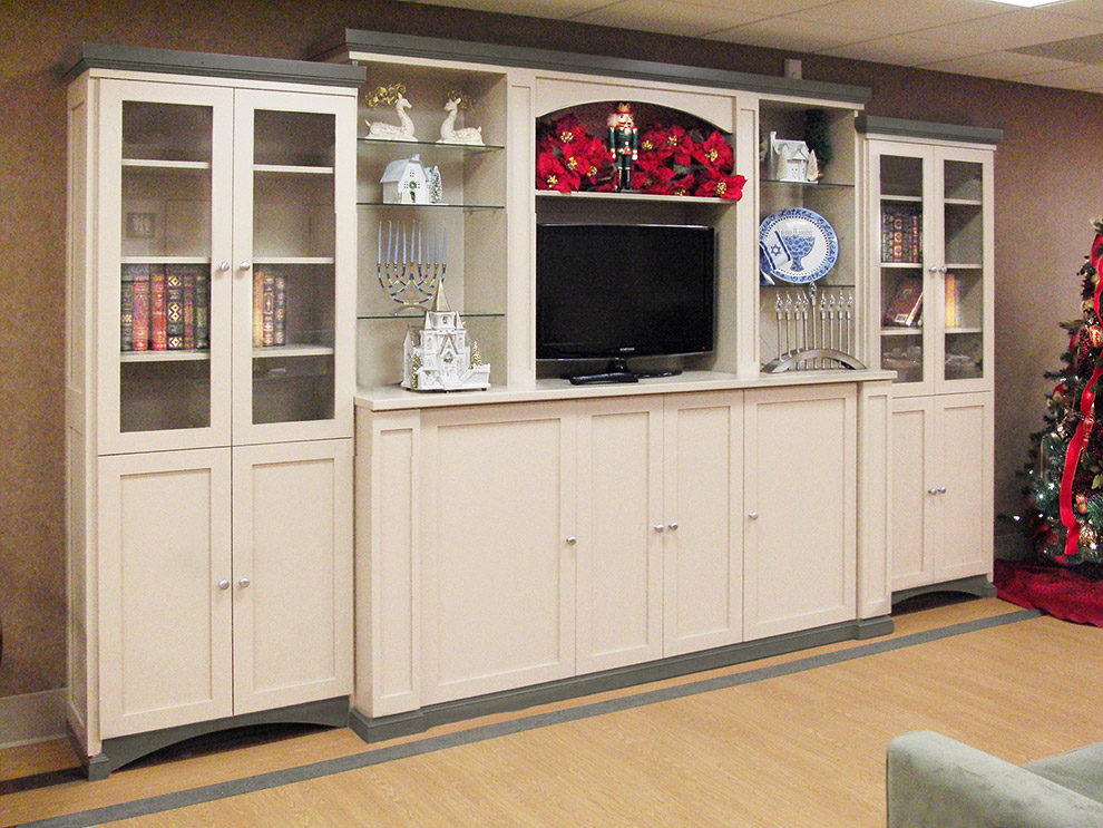 Collectible Cabinet with Glass Doors, Glass Shelves