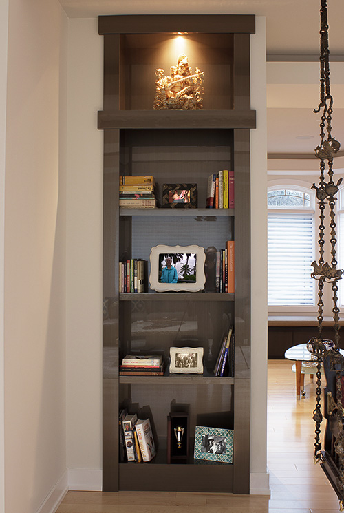 High Gloss Wire Bronze Finished Built-In Display Shelves