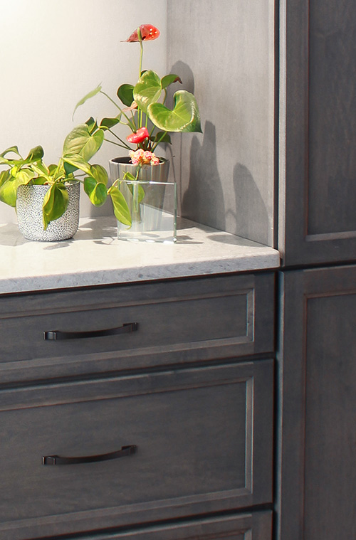 Dining Cabinets with Driftwood Stain on Hard Maple Close Up