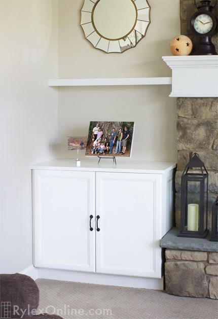 Fireplace Alcove Storage Cabinets with Floating Shelf