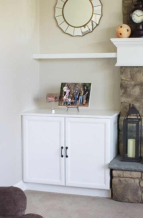 Fireplace Alcove Storage Cabinets with Floating Shelf