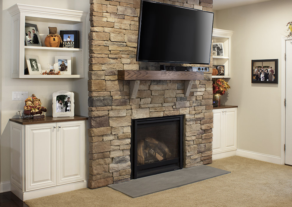 Painted White Fireplace Cabinets and Shelves