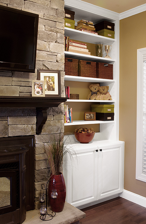 Classic White Fireplace Storage Cabinets with Book Shelves