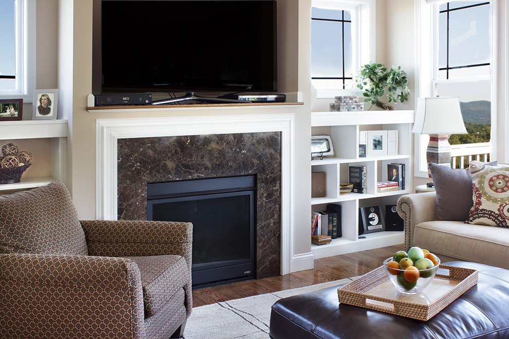 Fireplace Surrounded by Shelves for Collectibles