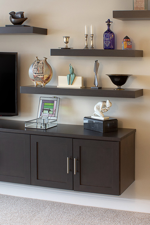 Floating Media Cabinet Corner with Floating Art Shelves