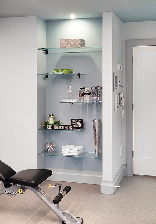 Glass Shelves for Home Gym Towel Storage