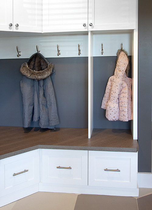 Entryway Mudroom with Coat Hooks and Storage