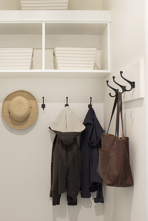 Mudroom Open Storage Shelves and Coat Hooks