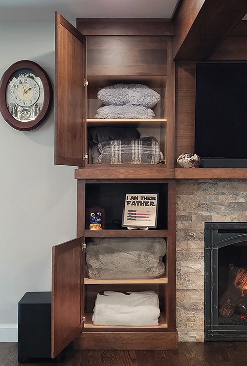 Fireplace Storage Cabinets with Adjustable Shelves and Multi-Depth