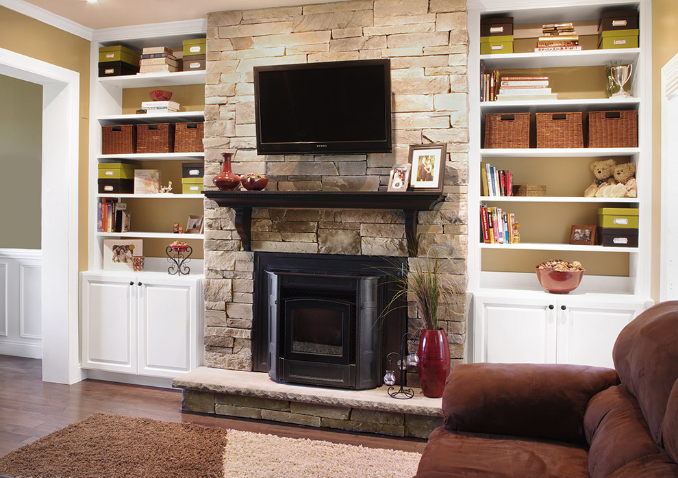 White Fireplace Cabinets with Bookcases